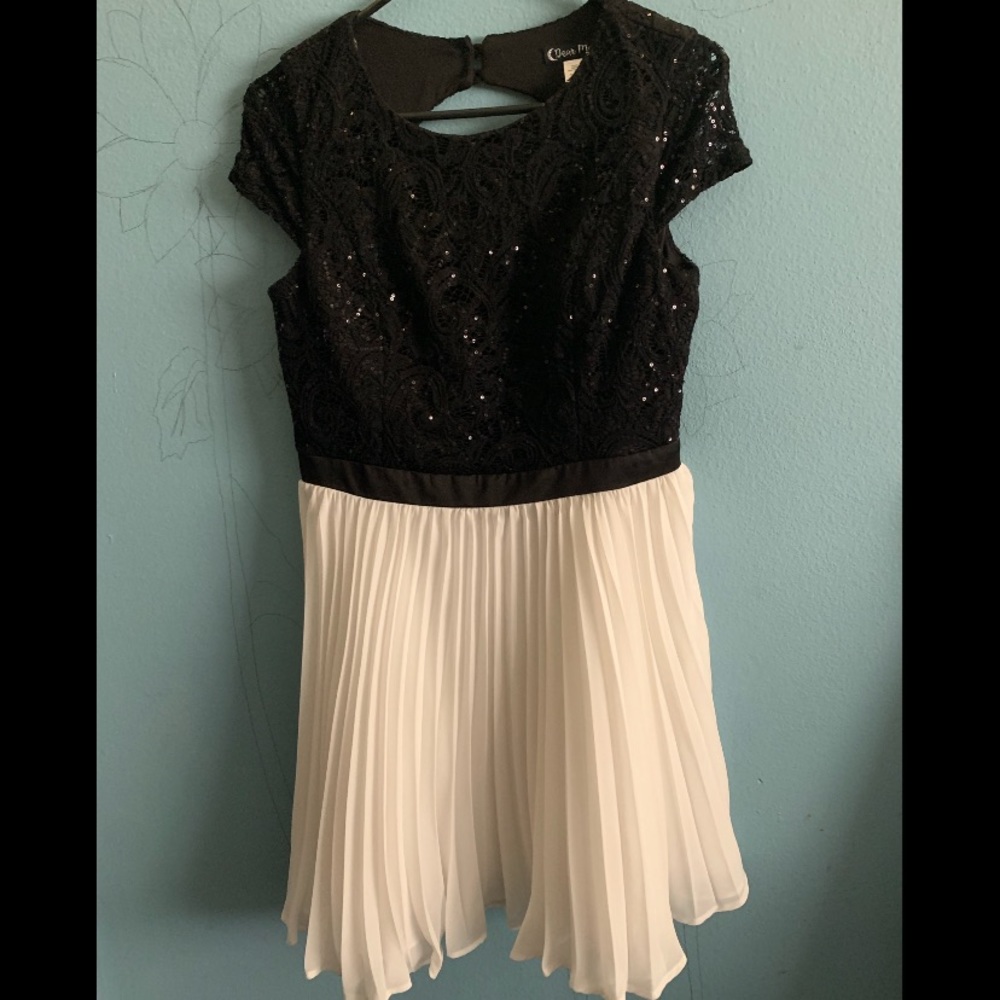Black and white open back formal dress